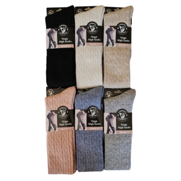 6 Pairs Women's Thigh High Cotton Socks Assorted Colors Brand New Size 6-11 - Picture 2 of 9
